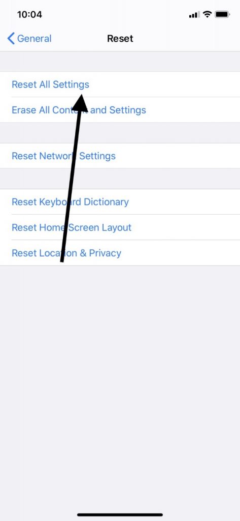 Restablecer todas las configuraciones para iMessages fuera de servicio