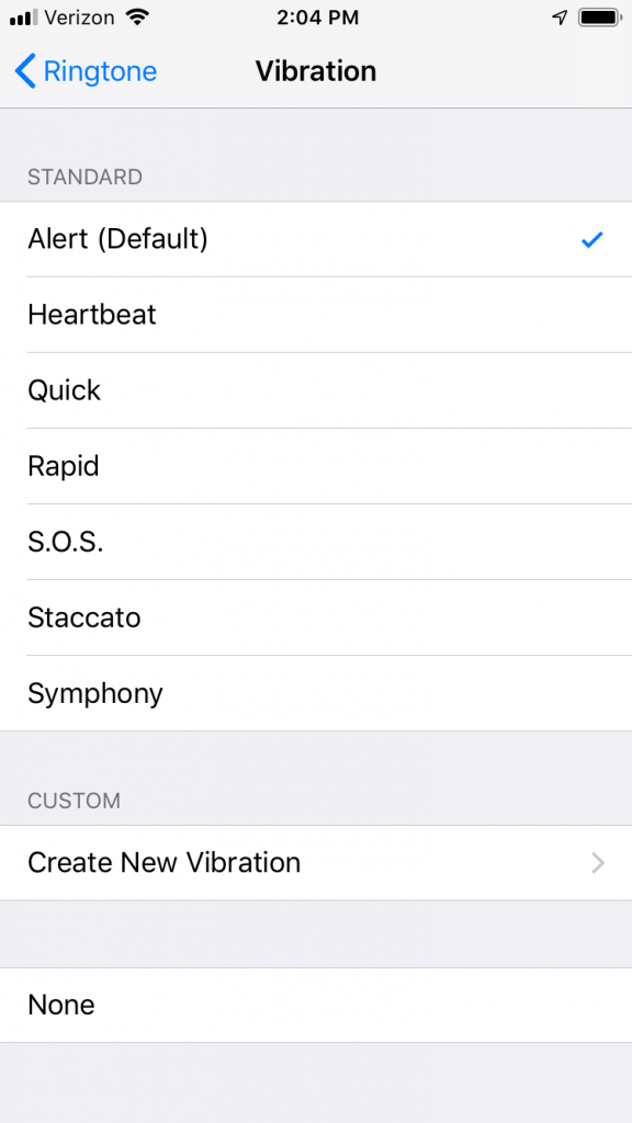 Opciones de vibración de iPhone