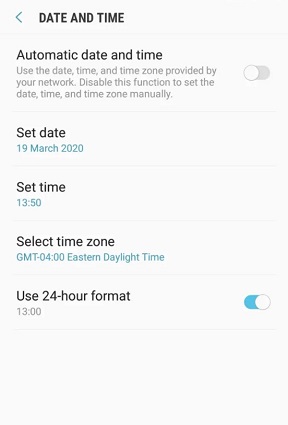 Verifique la hora y la fecha en Android