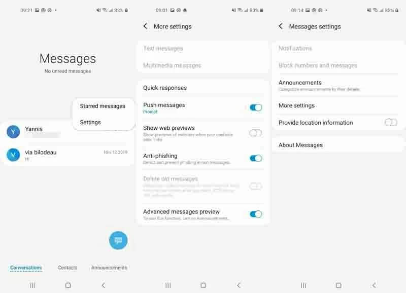 Ajustar la configuración de mensajes