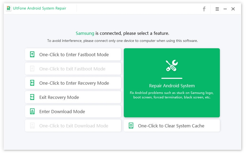 Interfaz principal de reparación del sistema de Android Ultfone