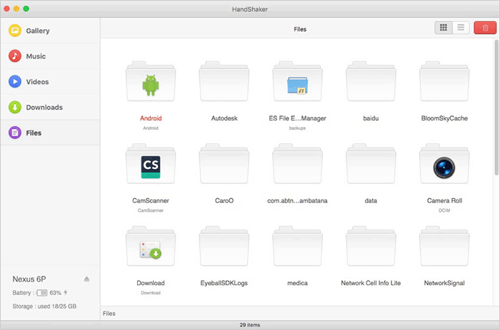transferencia de archivos de Android a Mac como Handshaker