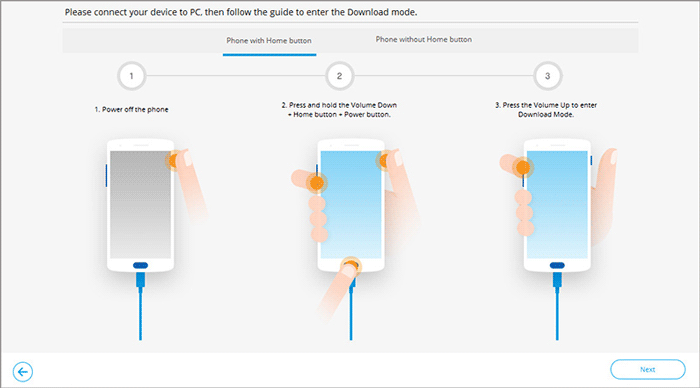 Ingrese el modo de descarga en Samsung con un botón de inicio