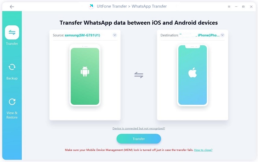 Transfiera WhatsApp entre Android y iPhone