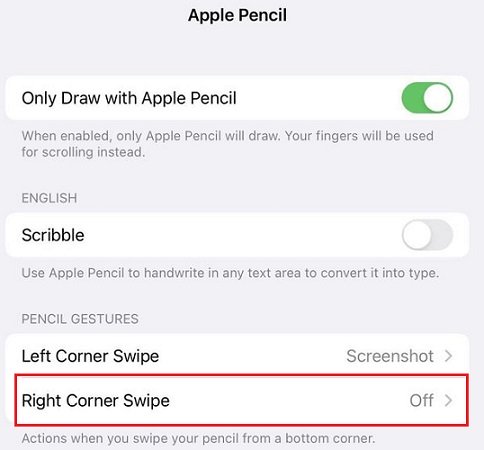 Deshabilitar notas rápidas en iPados 15