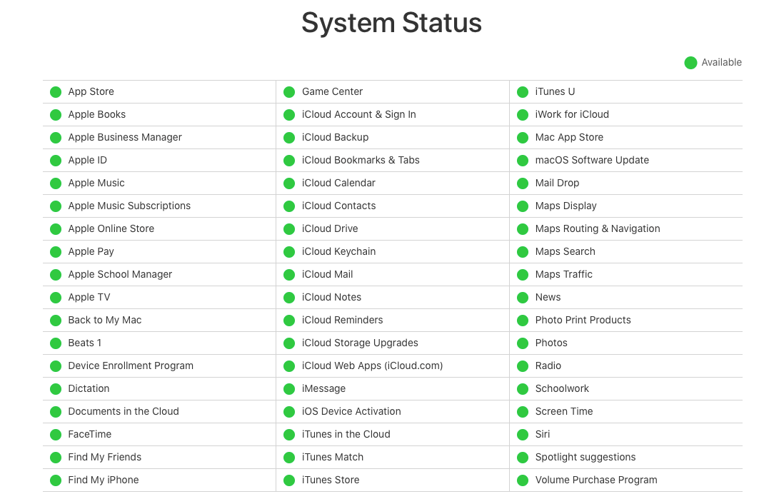 Verifique el estado del servidor de Apple 