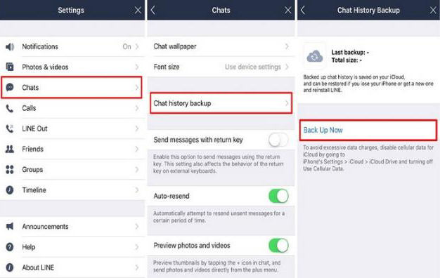 Chat de la línea de respaldo con iCloud