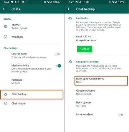 Copia de seguridad de Whatsapp a Google Drive