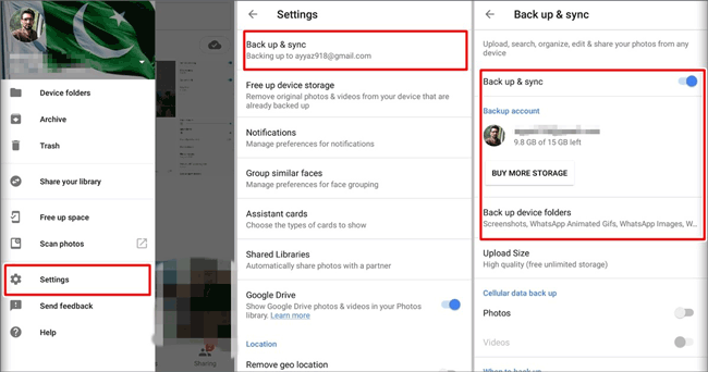 Fotos y videos de Android de respaldo a Google Photos antes del reinicio de la fábrica