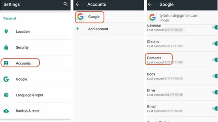 Contactos de Android de respaldo a la cuenta de Google