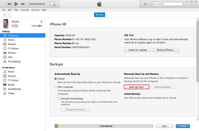 copia de seguridad con iTunes