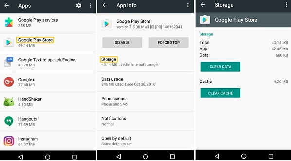 Borrar datos y caché de Google Play Store