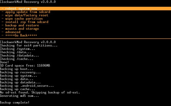 Ingrese a ClockworkMod Recovery