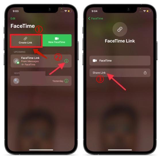 Compartir el enlace en FaceTime para compartir la pantalla