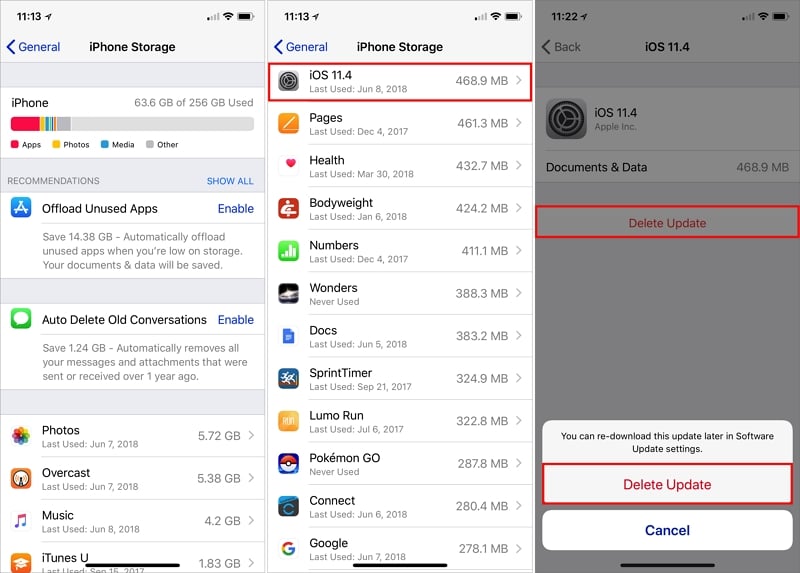 iPhone no puede verificar la actualización Eliminar y descargar la actualización nuevamente