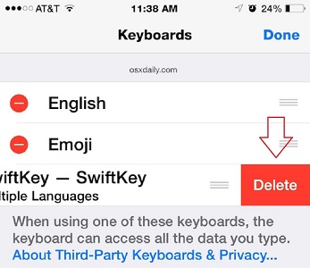 Eliminar el teclado de terceros iOS
