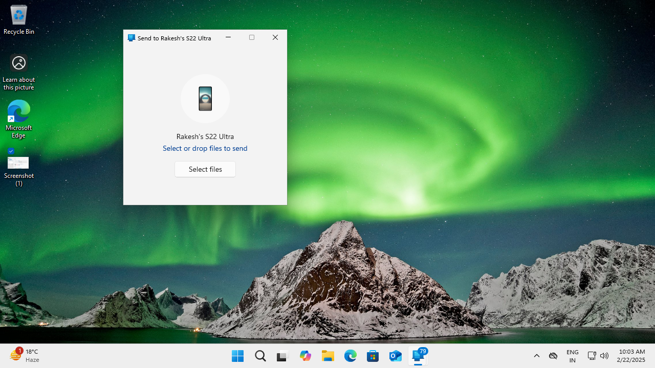 Windows pidió seleccionar archivos para enviar su teléfono.