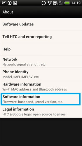 Abra la depuración USB en HTC 2