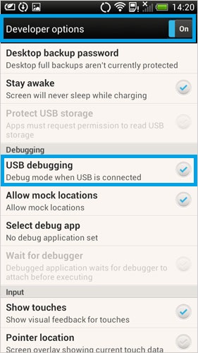 Abrir depuración USB en HTC 6