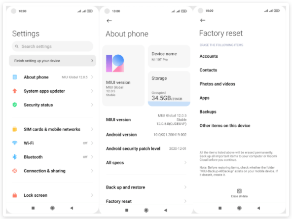 Restablecer de fábrica para eliminar la cuenta de Xiaomi Google