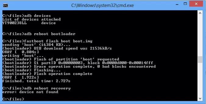 Comando de reinicio de FastBoot
