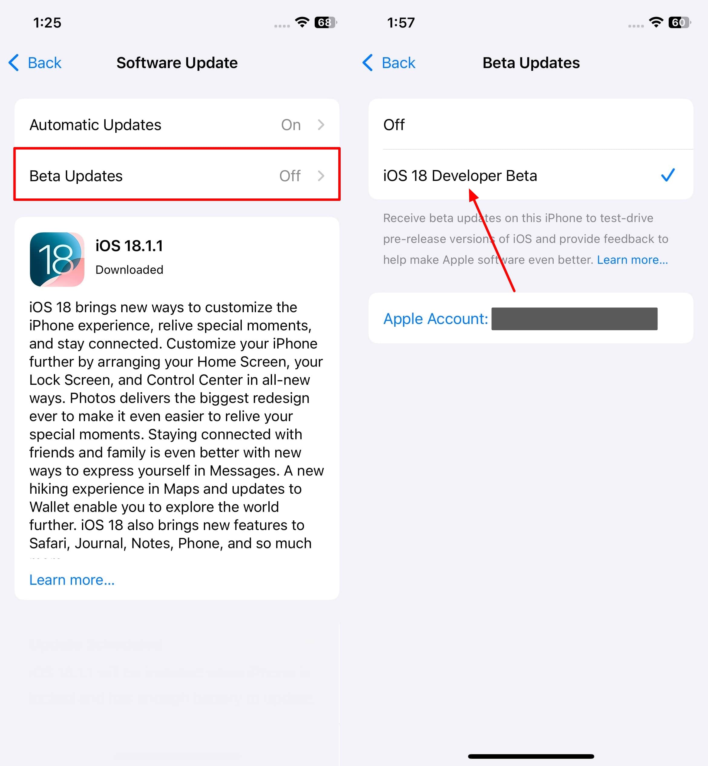 Elija iOS 18 desarrollador beta