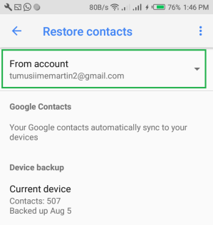 Restaurar contactos desaparecidos en Samsung de Google Drive