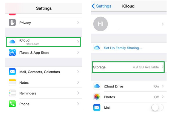 Verifique el almacenamiento de iCloud para arreglar los contactos no se transfirió al nuevo iPhone