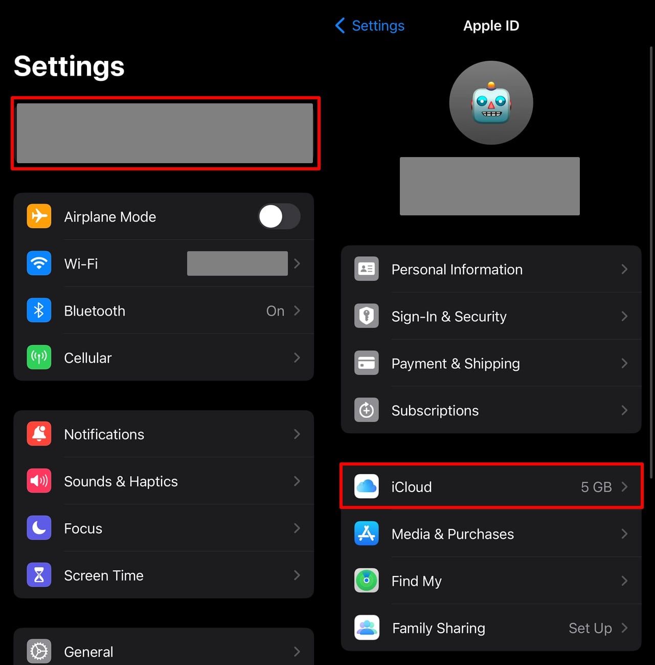 Presione la opción iCloud