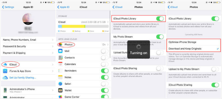 Apague la biblioteca de fotos de iCloud en iPhone