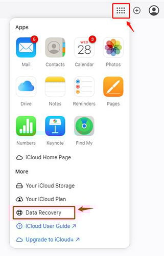 recuperación de datos de la barra de herramientas de iCloud