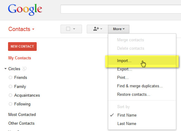 Transferir VCard a Gmail