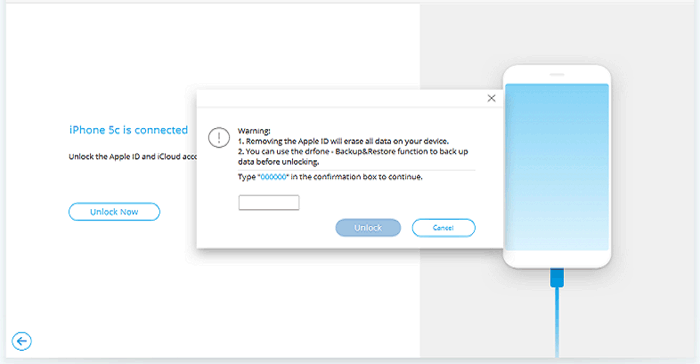 Toque Desbloquear ahora antes de eliminar el iPad Apple ID