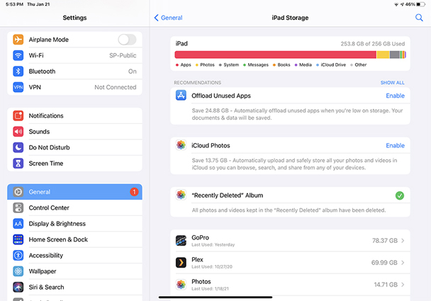 Verifique el almacenamiento de iPad
