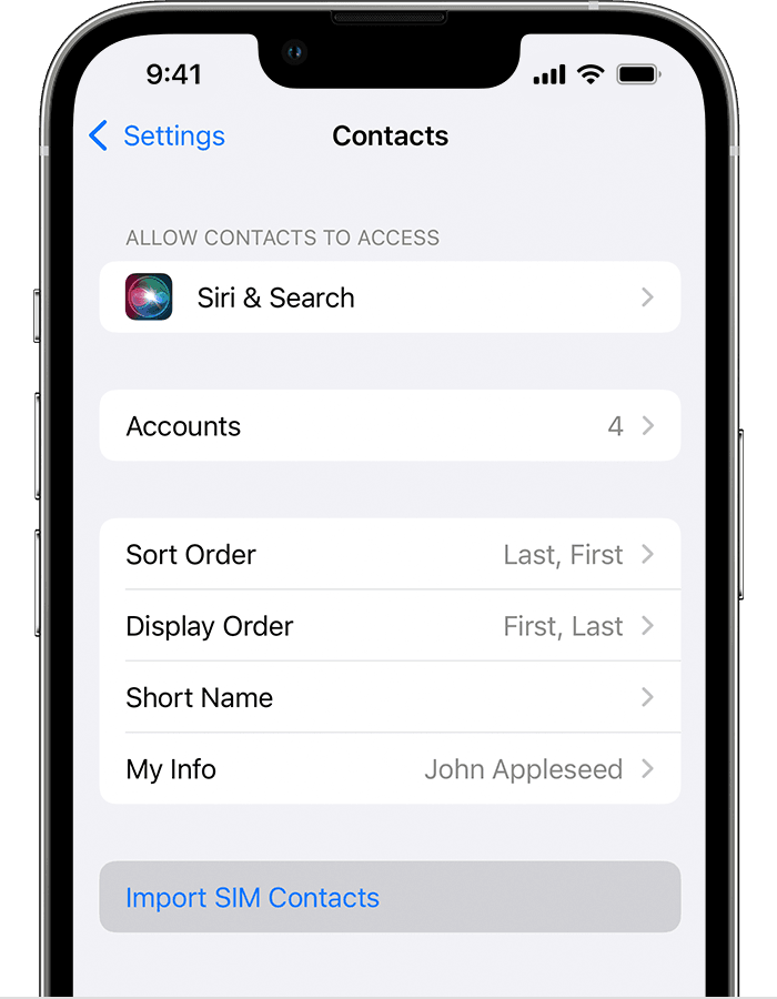 Importación de iPhone de contactos SIM