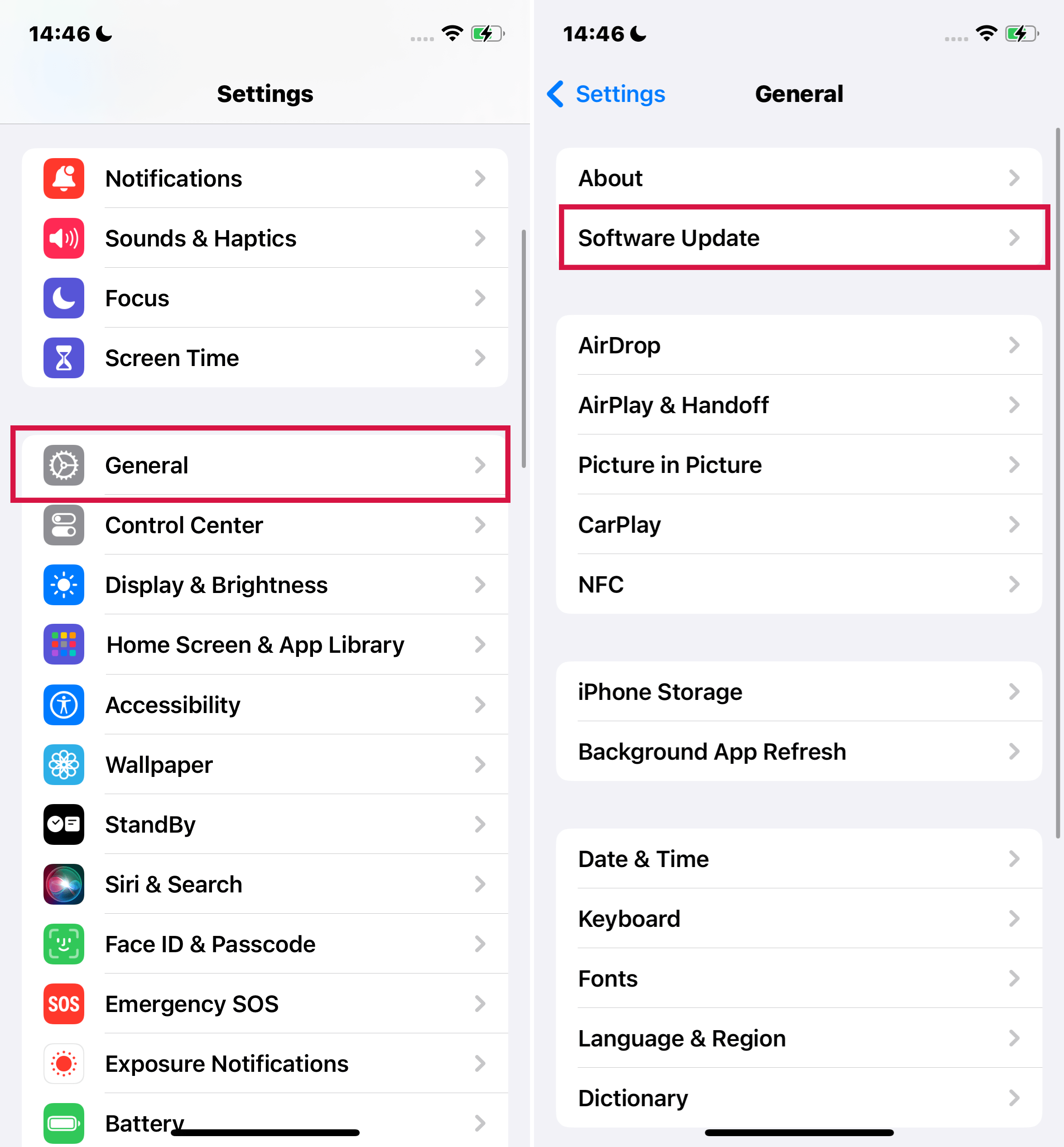 Actualización de software general de configuración de iPhone 