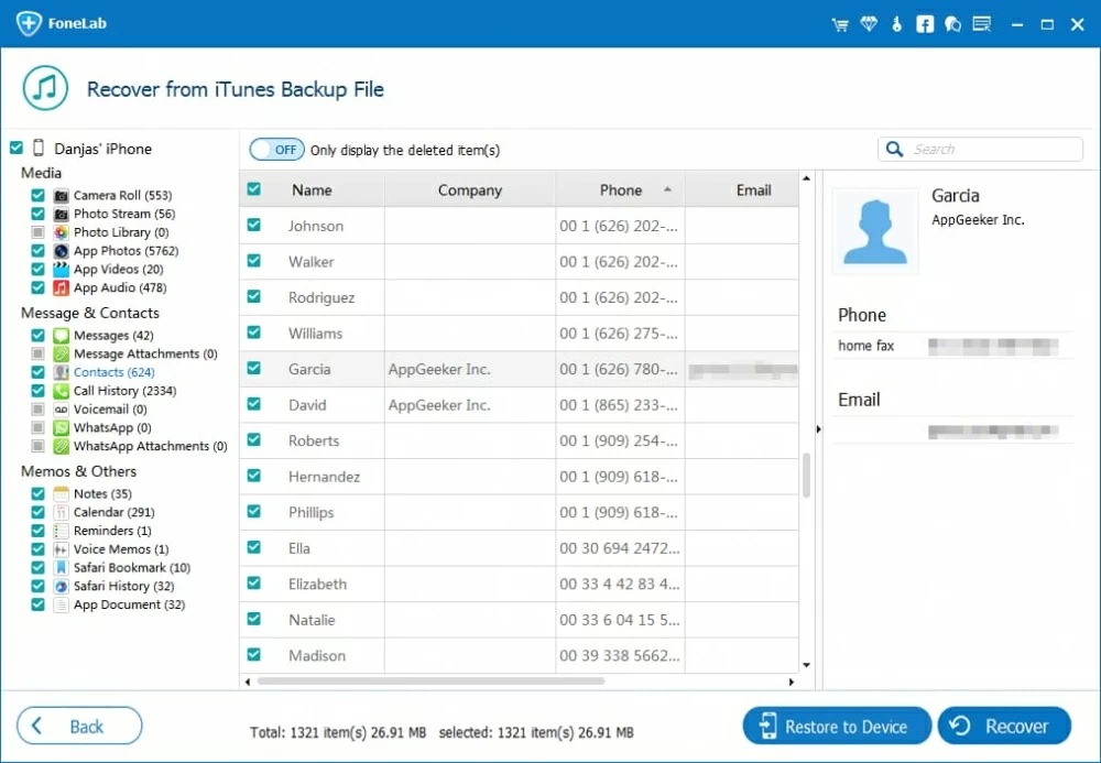Cómo restaurar selectivamente los contactos perdidos en iPhone desde iTunes