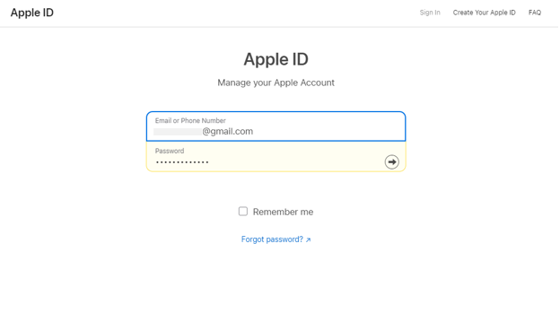 Inicie sesión en el sitio web de Apple ID
