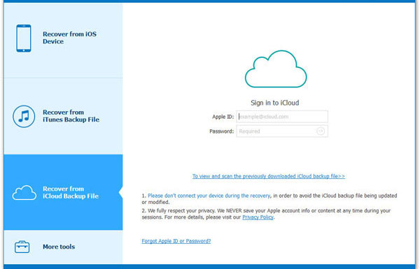 Elija el modo de extractor de datos iCloud