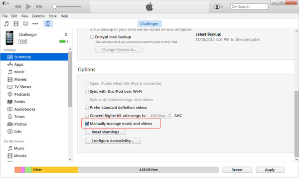 Agregue canciones de iTunes a iPhone manualmente