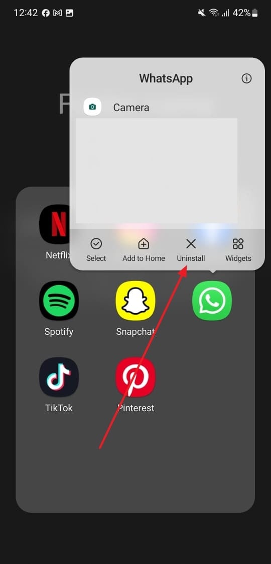 Use el icono de desinstalación en WhatsApp
