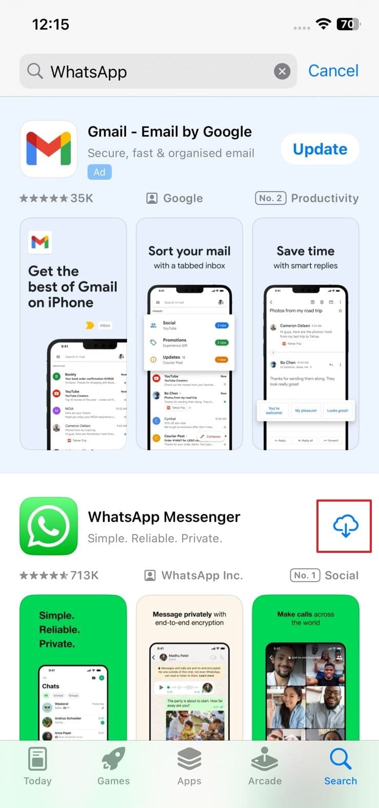 reinstalar WhatsApp de App Store