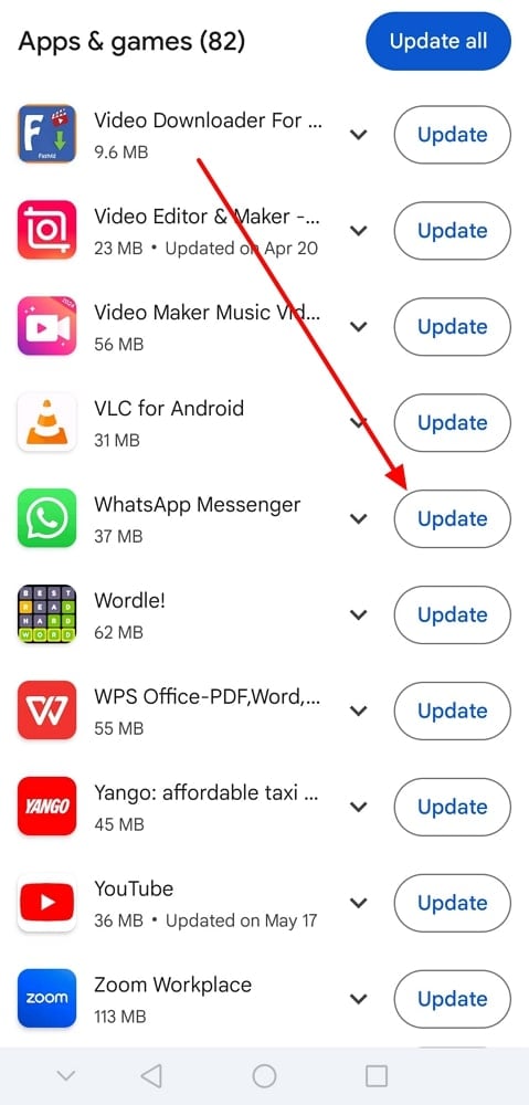 Botón de actualización de WhatsApp