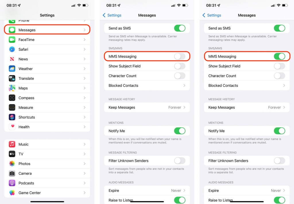 Verifique la configuración de MMS