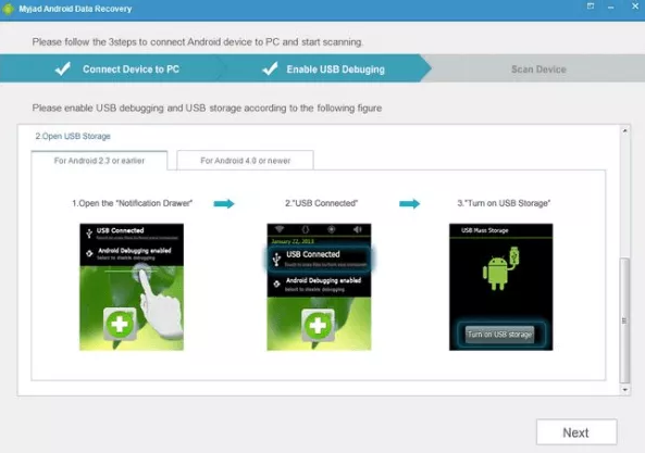 Active la depuración USB para dejar que Myjad detecte Android