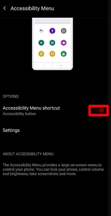 Habilitar el atajo del menú de accesibilidad