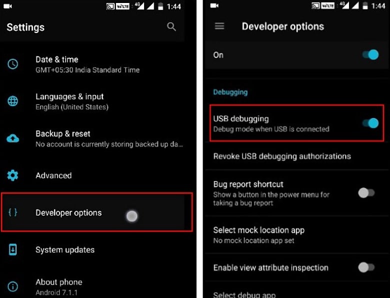 Habilitar la depuración USB OnePlus