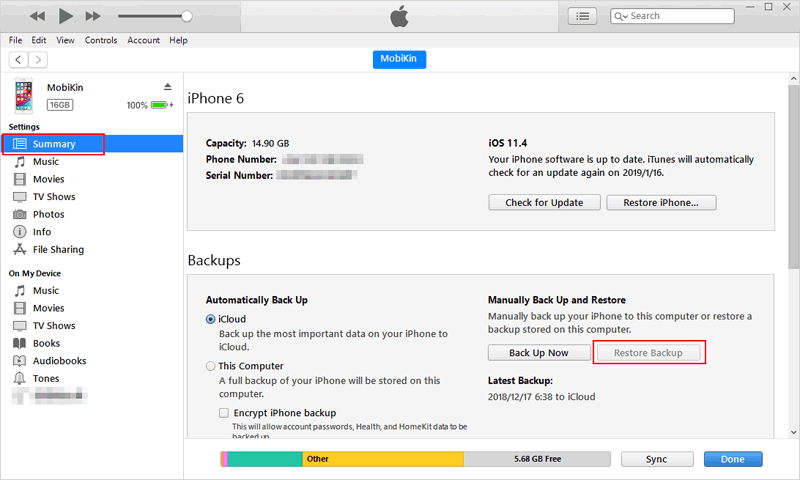 Restaurar iPhone usando iTunes