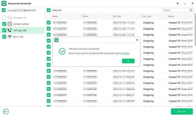 Recovergo Android restaurar el éxito