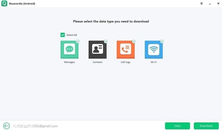 Recovergo Android Seleccione Tipo de datos